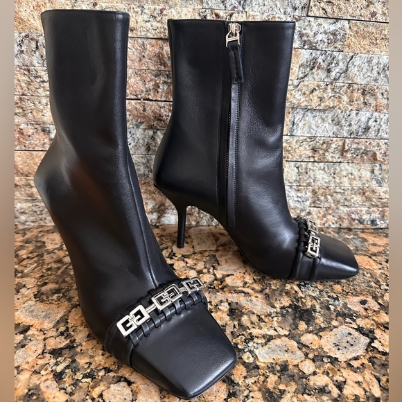 Givenchy G Woven Ankle Boots Women's 36 Black Square Side Zip Closure - Picture 4 of 13